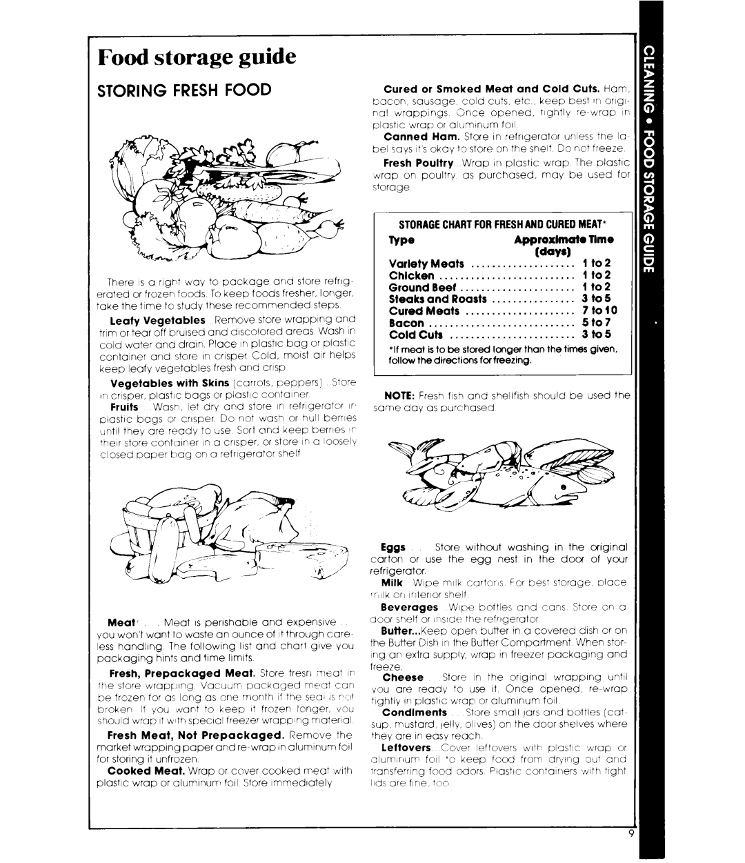 Whirlpool ETIGJM manual Food storage guide, Storing Fresh Food, WYSl, Approxtmatolime 