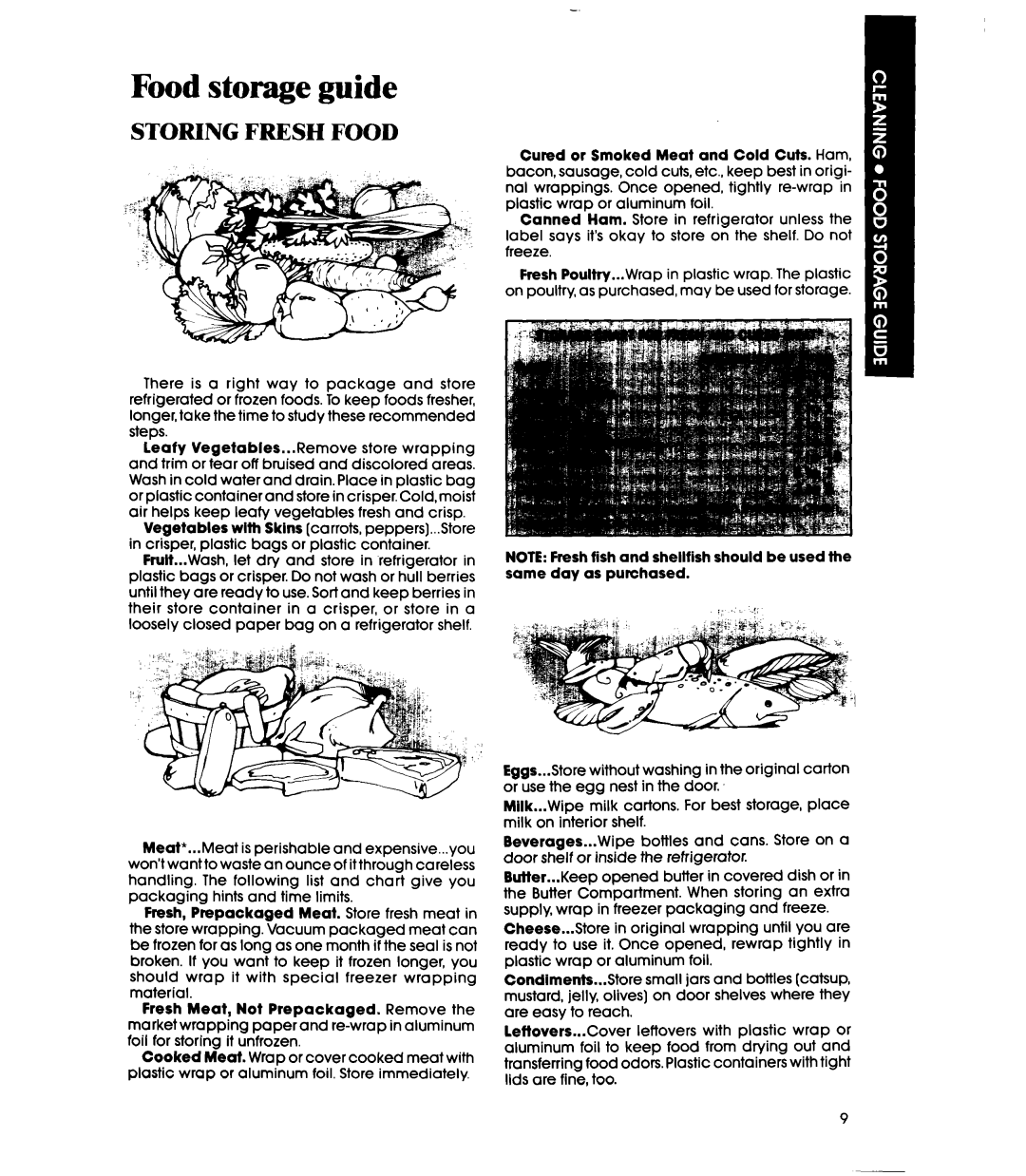 Whirlpool ETl2CC manual Food storage guide, Storing Fresh Food 