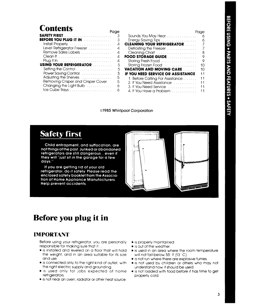 Whirlpool ETl2EC manual Before you plug it, Contents 