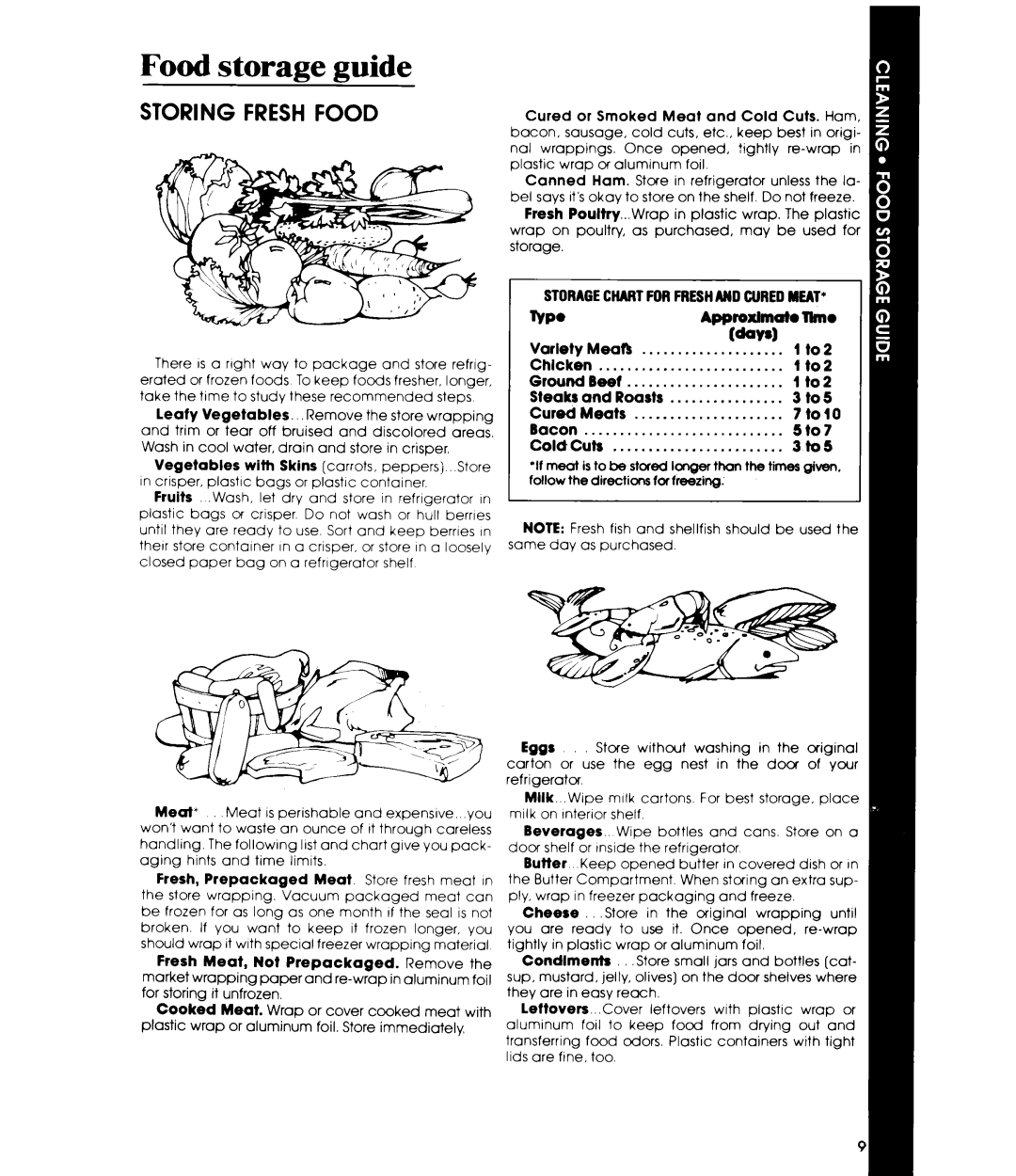 Whirlpool ETl2EC manual Food storage guide, Storing Fresh Food, VP.A~roxlmatoTbno 