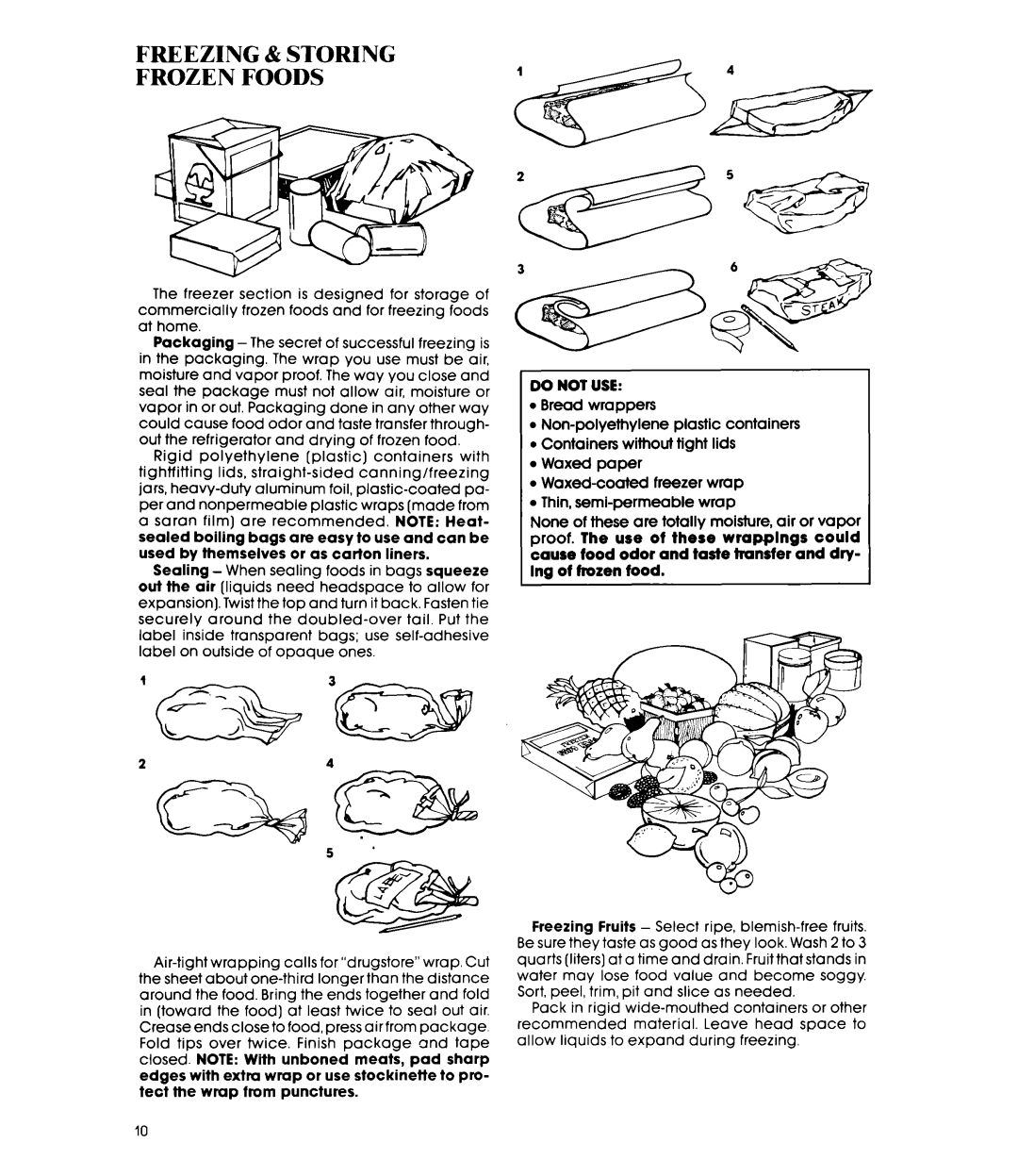 Whirlpool ETl2NC manual Freezing & Storing Frozen Foods, Do not USE 