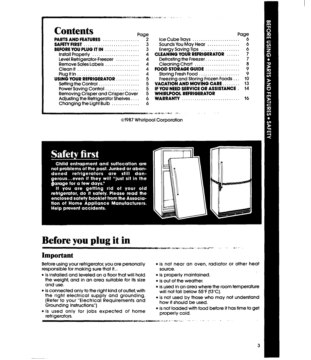 Whirlpool ETl2NC manual Before you plug it, Cleaning Your Refrigerator, Foodstorageguide, Whirlpool Refrigerator, Warranty 