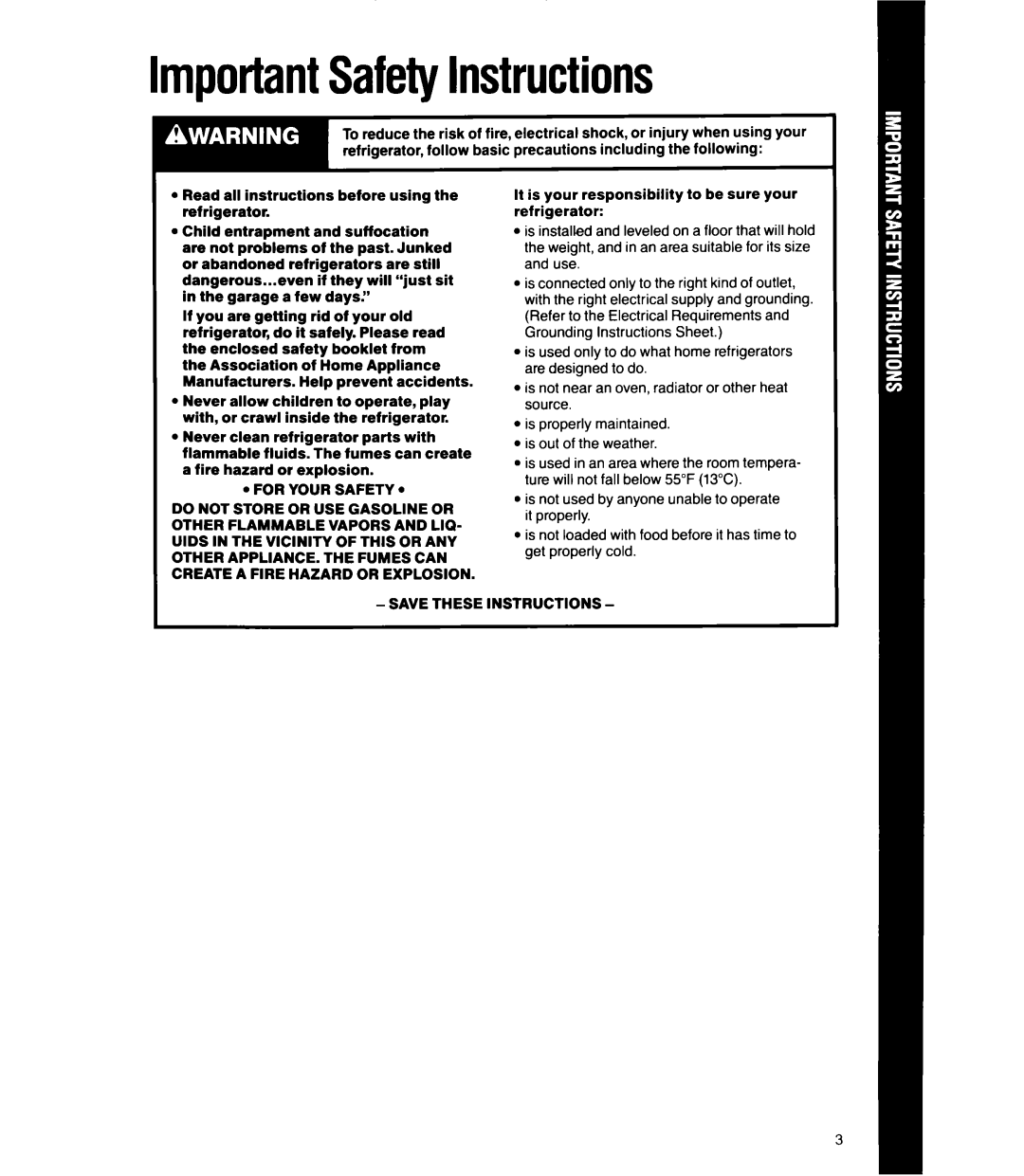 Whirlpool ETl4CC manual ImportantSafetyInstructions 