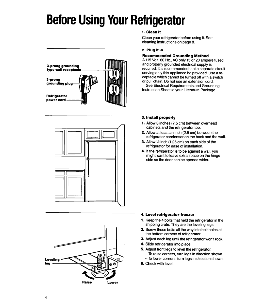 Whirlpool ETl4CC manual BeforeUsingYourRefrigerator, Install properly, Level refrigerator-freezer, Check with level 