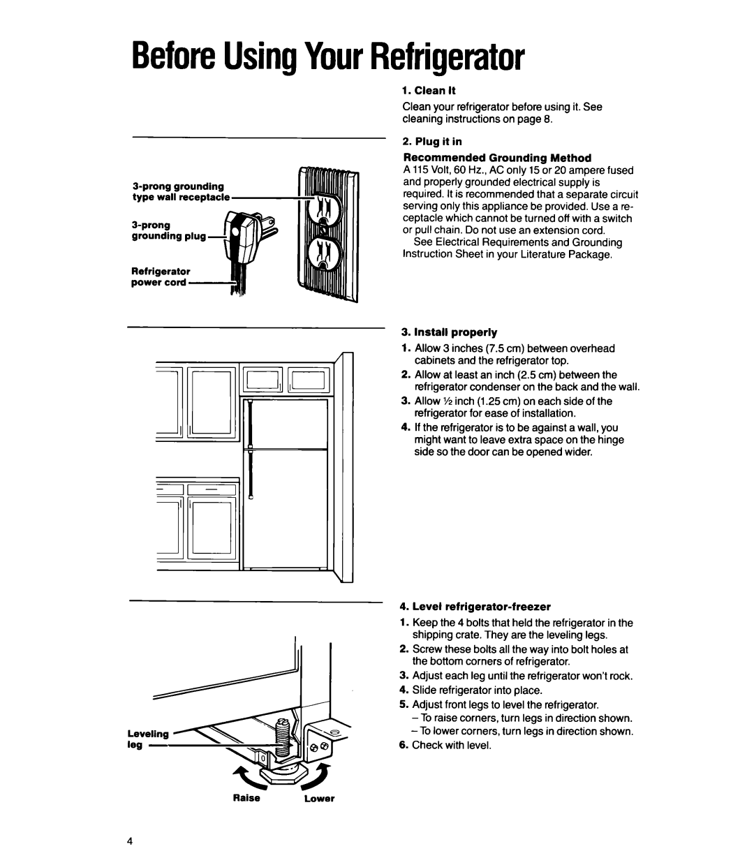 Whirlpool ETl4CC manual BeforeUsingYourRefrigerator 