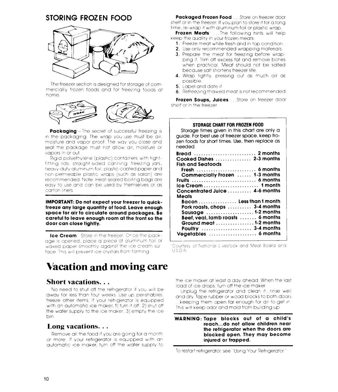 Whirlpool ETl4EK manual Vacation and moving care, Short vacations, Long vacations 