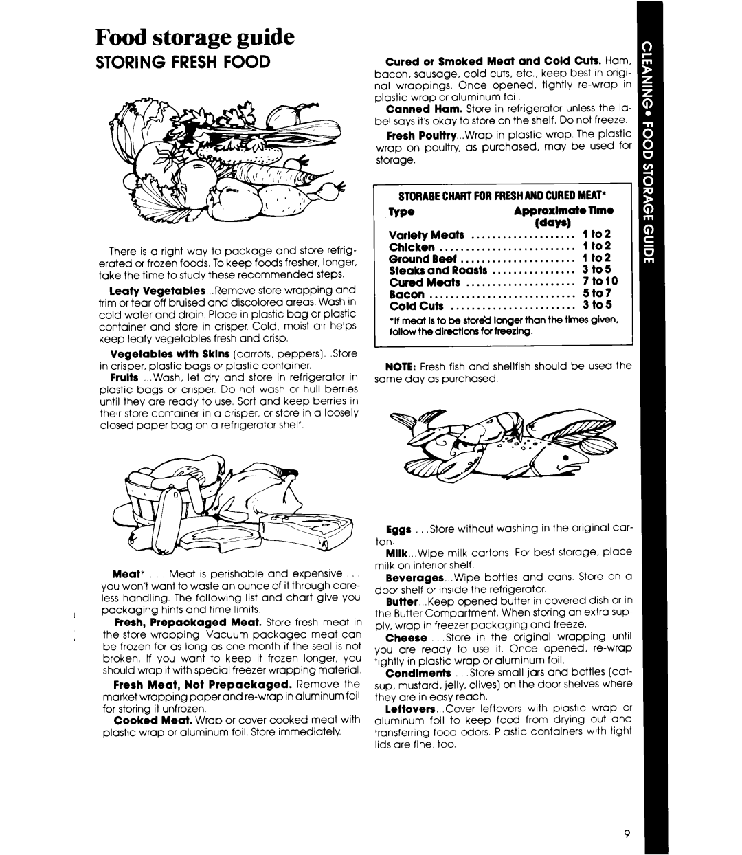 Whirlpool ETl4EP manual Food storage guide, STORAGECtlAFtl FORFRESHANDCUREDMEAT’, Wp@, Apptm~y~,xte Time 