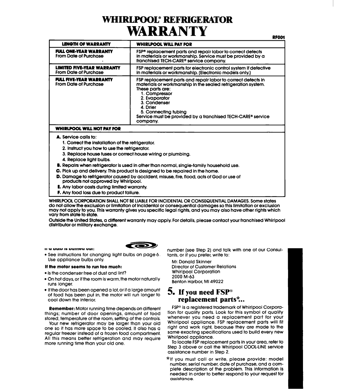 Whirlpool ETl4JM manual Warranty 