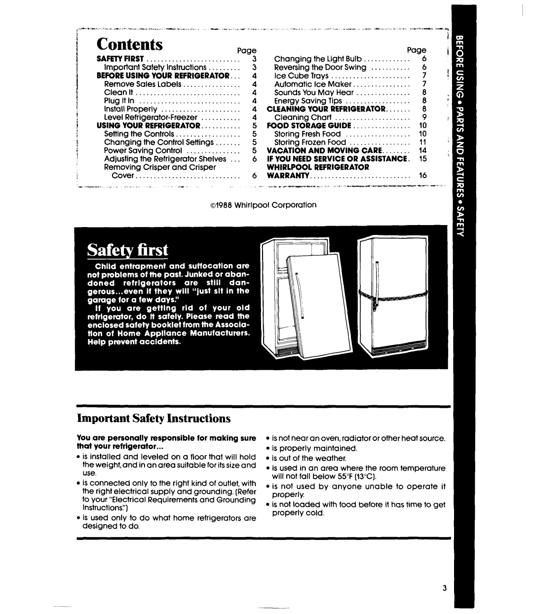Whirlpool ETl4JM manual Contents, Important Safety Instructions 
