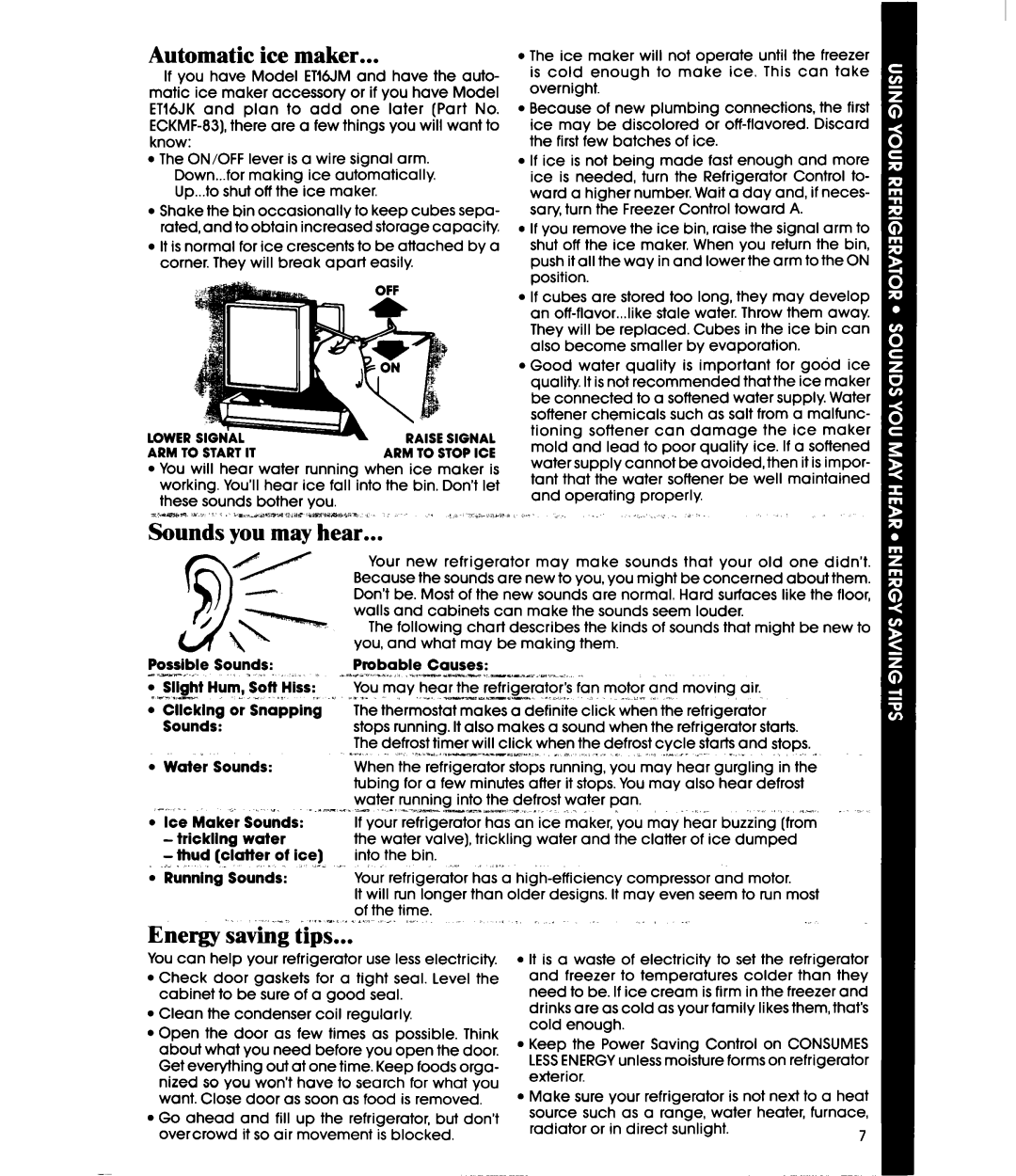 Whirlpool ETl6JK manual Sounds you may hear, Energy saving tips 