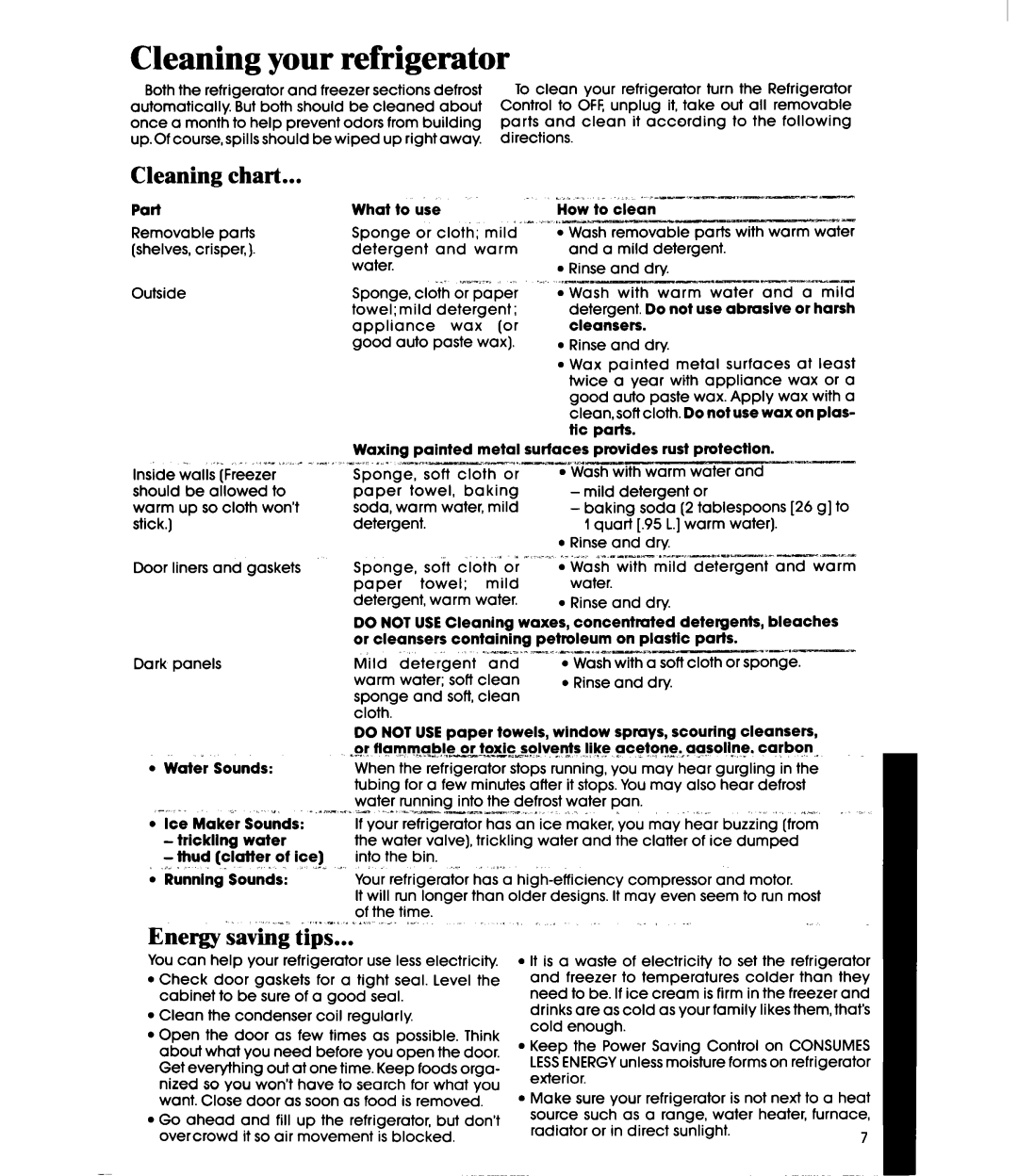 Whirlpool ETl6JK manual Cleaning chart 