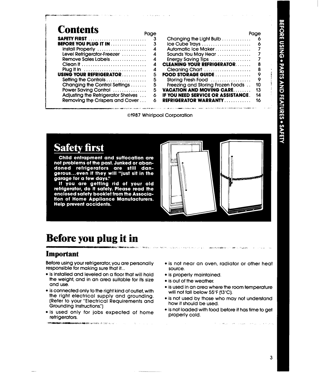 Whirlpool ETl6JK manual Contents, Before you plug it in 