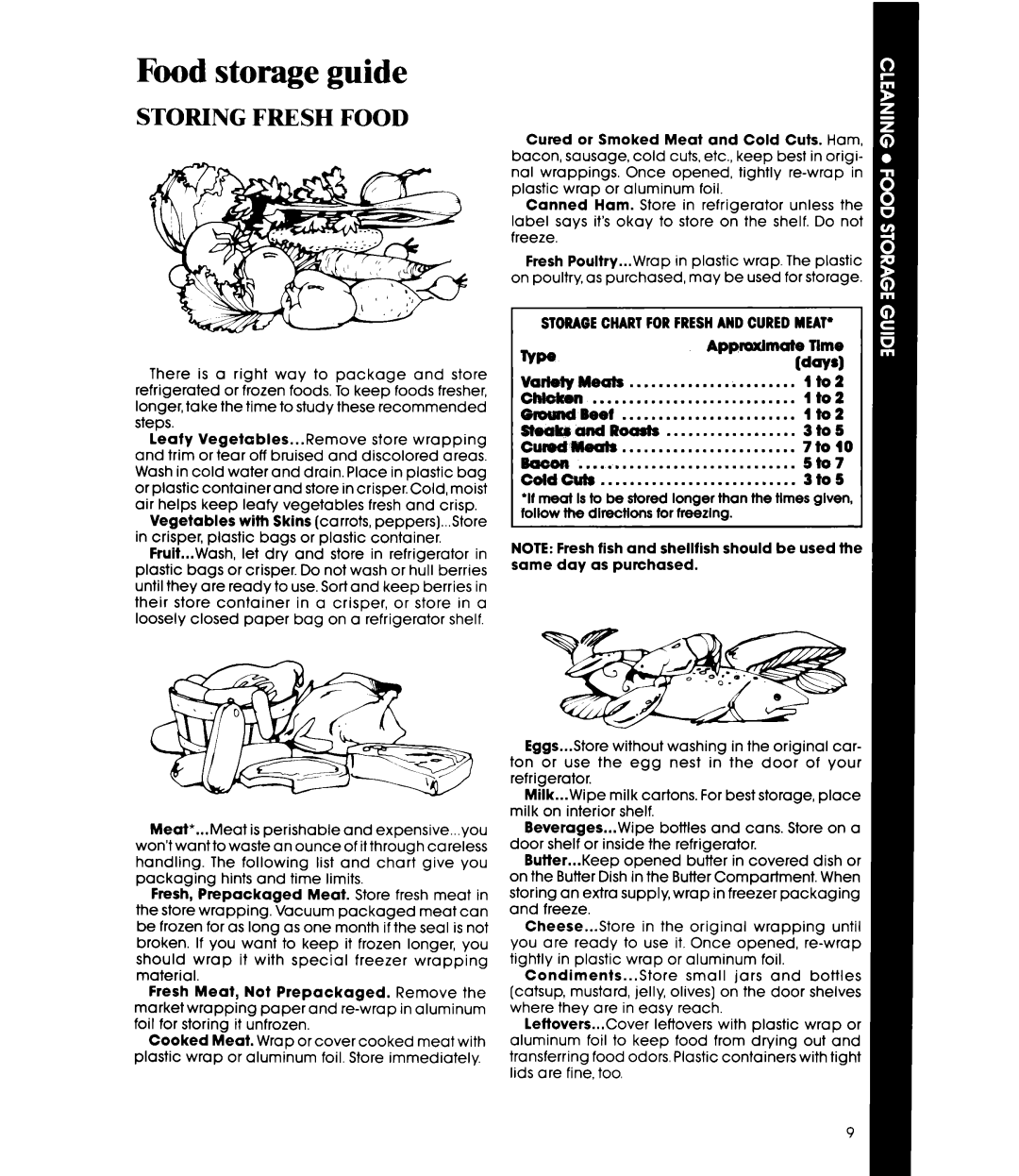 Whirlpool ETl6JK manual Food storage guide, Storing Fresh Food 