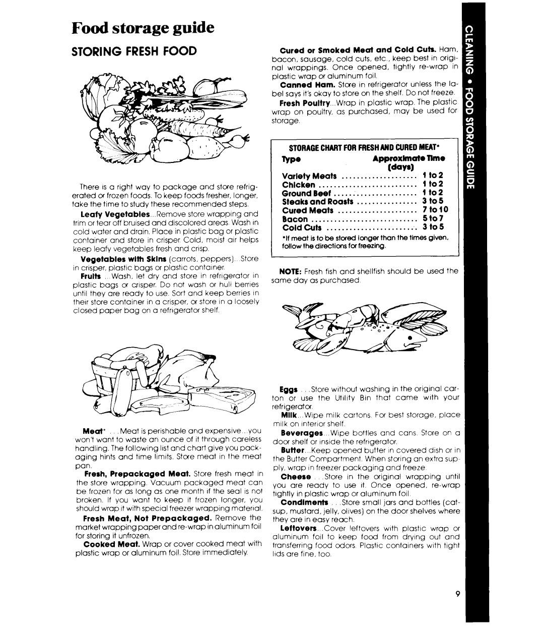 Whirlpool ETl6XK manual Food storage guide, Storing Fresh Food 