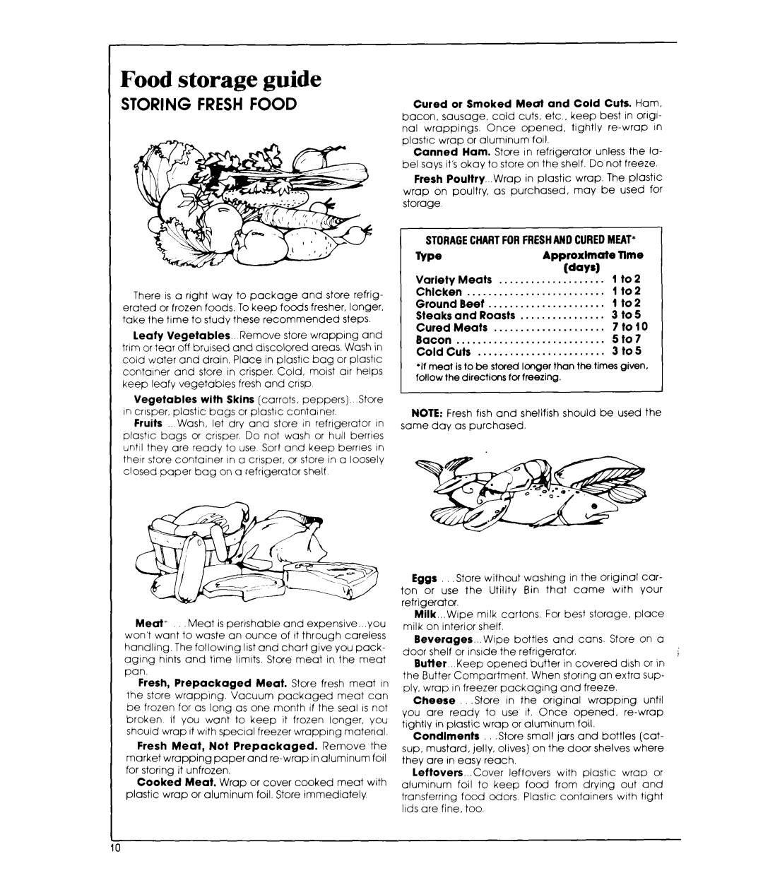 Whirlpool ETl7HK manual Food storage guide, Storing Fresh Food 