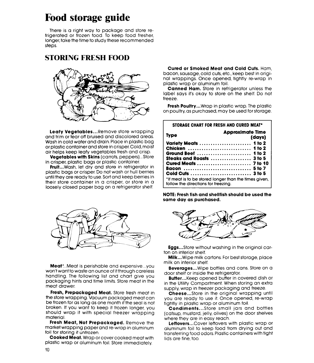 Whirlpool ETl8AK manual Food storage guide, Storing Fresh Food 