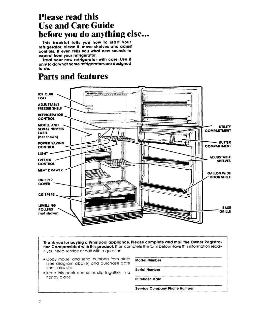 Whirlpool ETl8AK manual Before you do anything else, Parts and features 