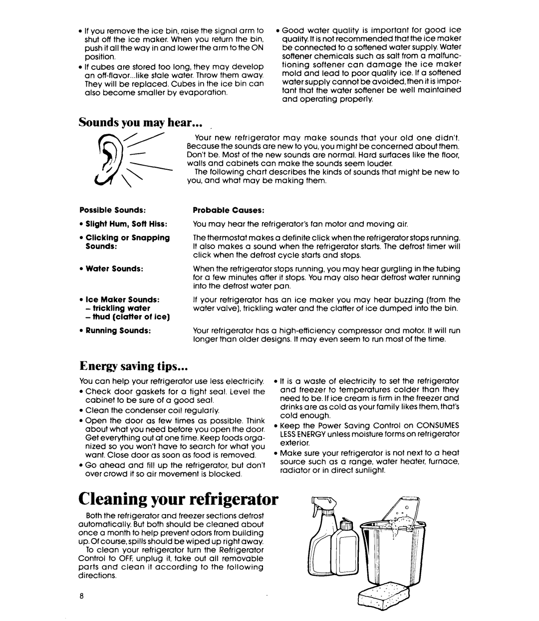 Whirlpool ETl8AK manual Cleaning--your refrigerator, Energy saving tips 