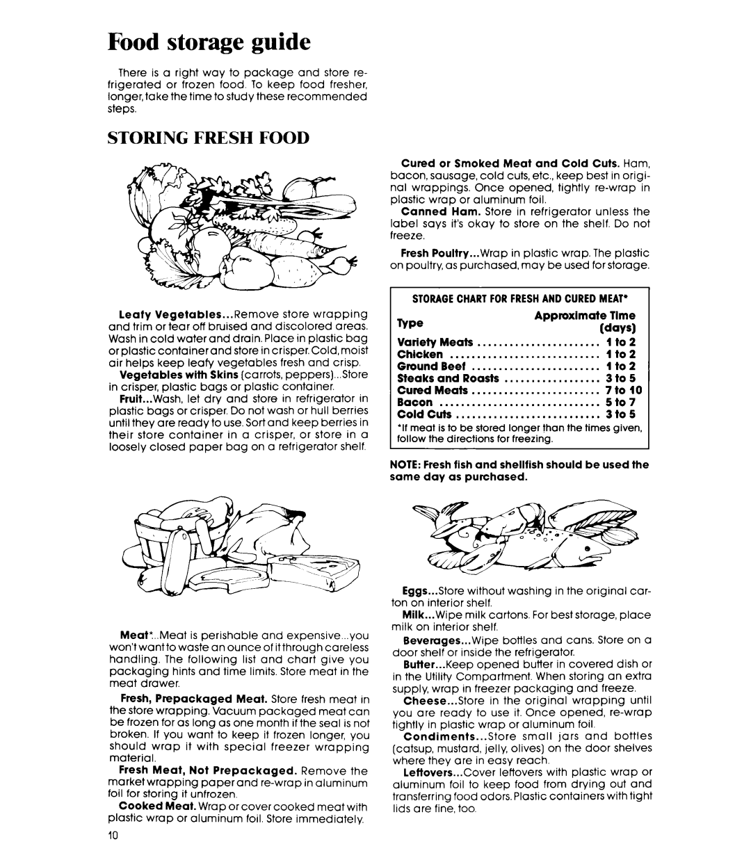 Whirlpool ETl8AK manual Food storage guide, Storing Fresh Food, rVpe 
