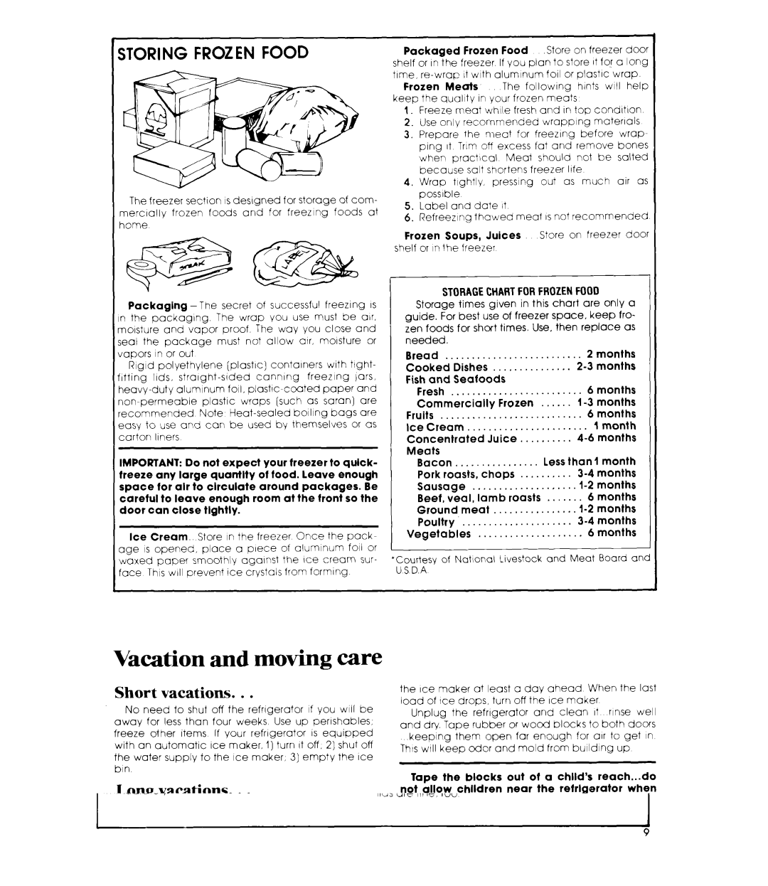 Whirlpool ETl8CK manual Vacation and moving care, Short vacations, Long vacations 