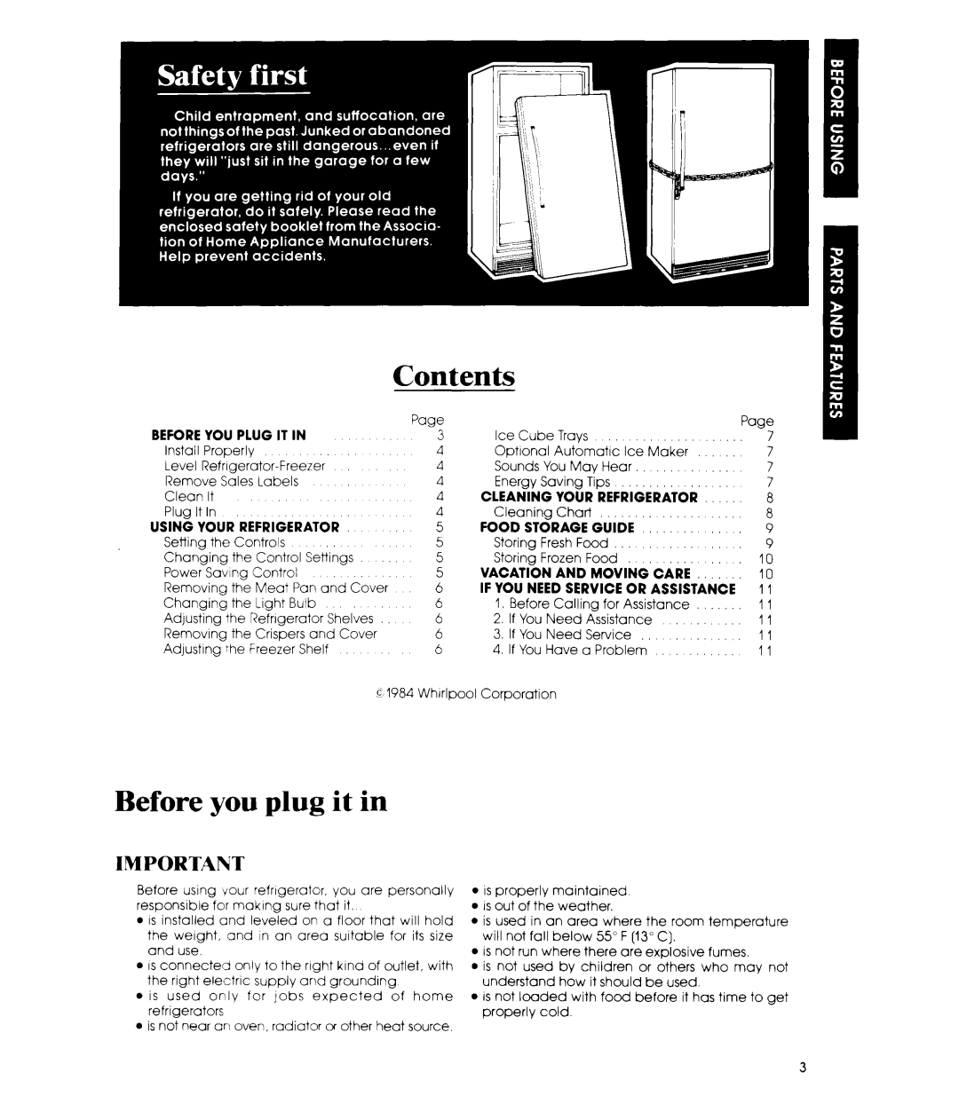 Whirlpool ETl8CK manual Contents, Before you plug it 