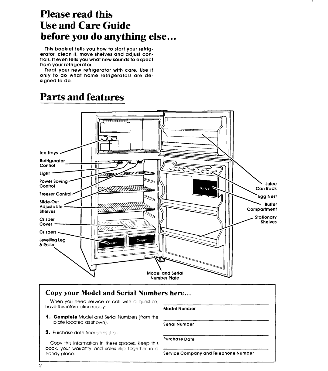 Whirlpool ETl8JK manual Before you do anything else, Parts and features 