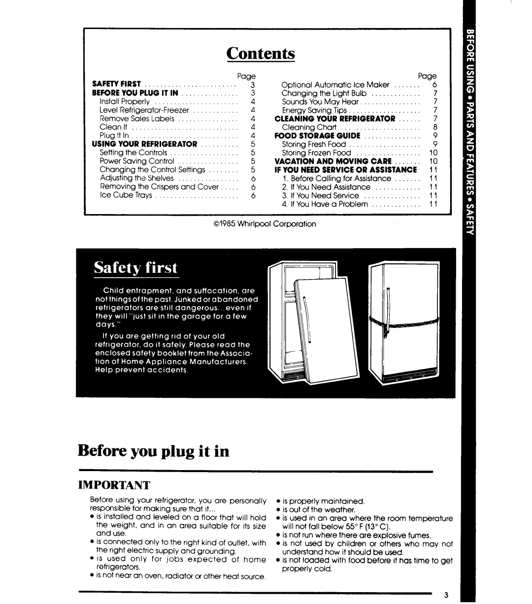 Whirlpool ETl8JK manual Contents, Before you plug it 