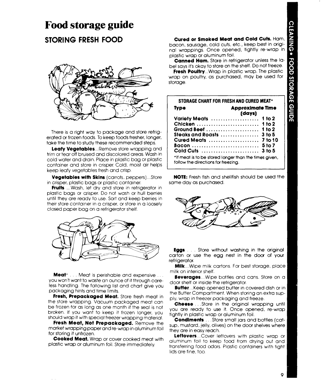 Whirlpool ETl8JK manual Food storage guide, STORAGECHARTFORFRESHAN0 Curedmeat 