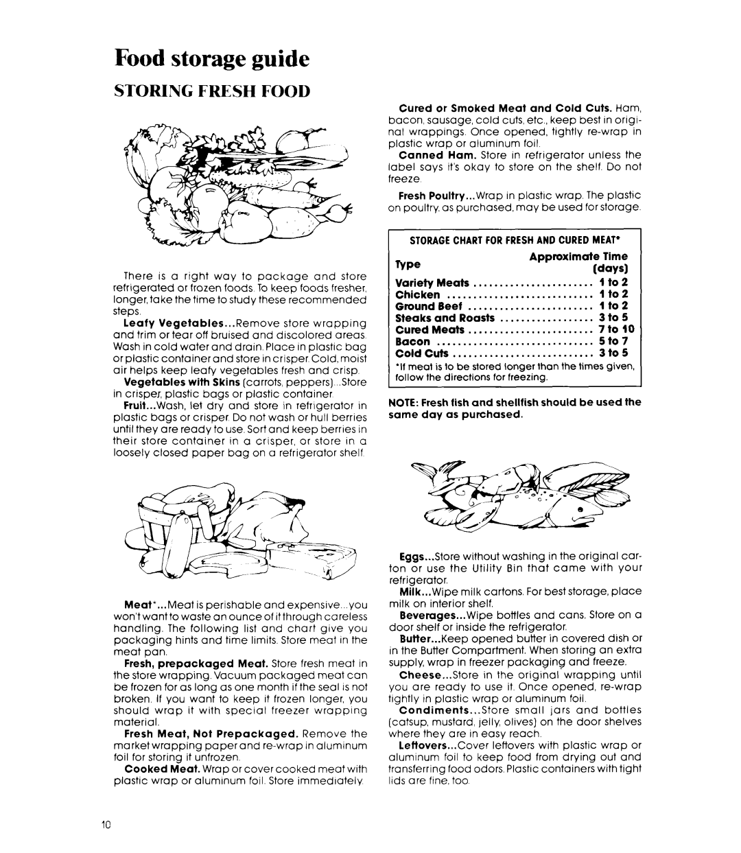 Whirlpool ETl8MK manual Food storage guide, Storing Fresh Food 