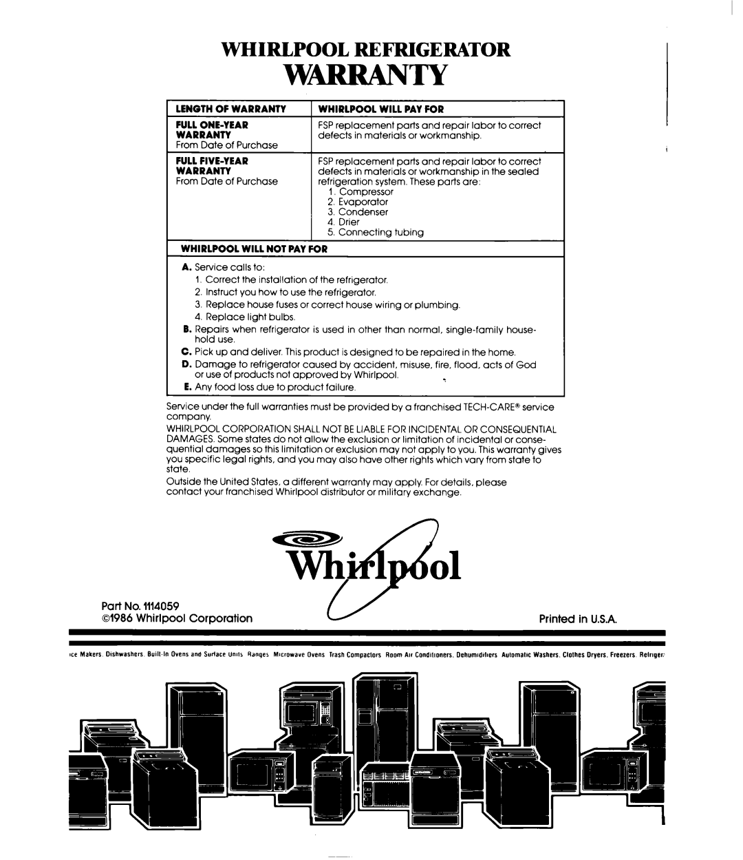 Whirlpool ETl8MK manual W-T-Y, Whirlpool Refrigerator 