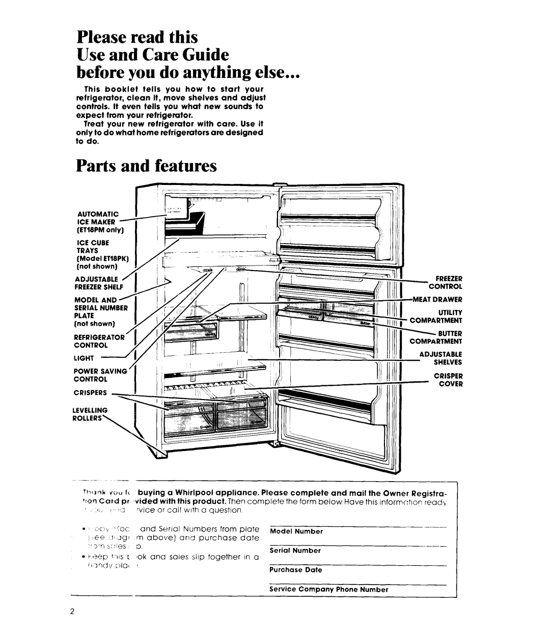 Whirlpool ETL8PK, ET18PM manual Before you do anything else, Parts and features 