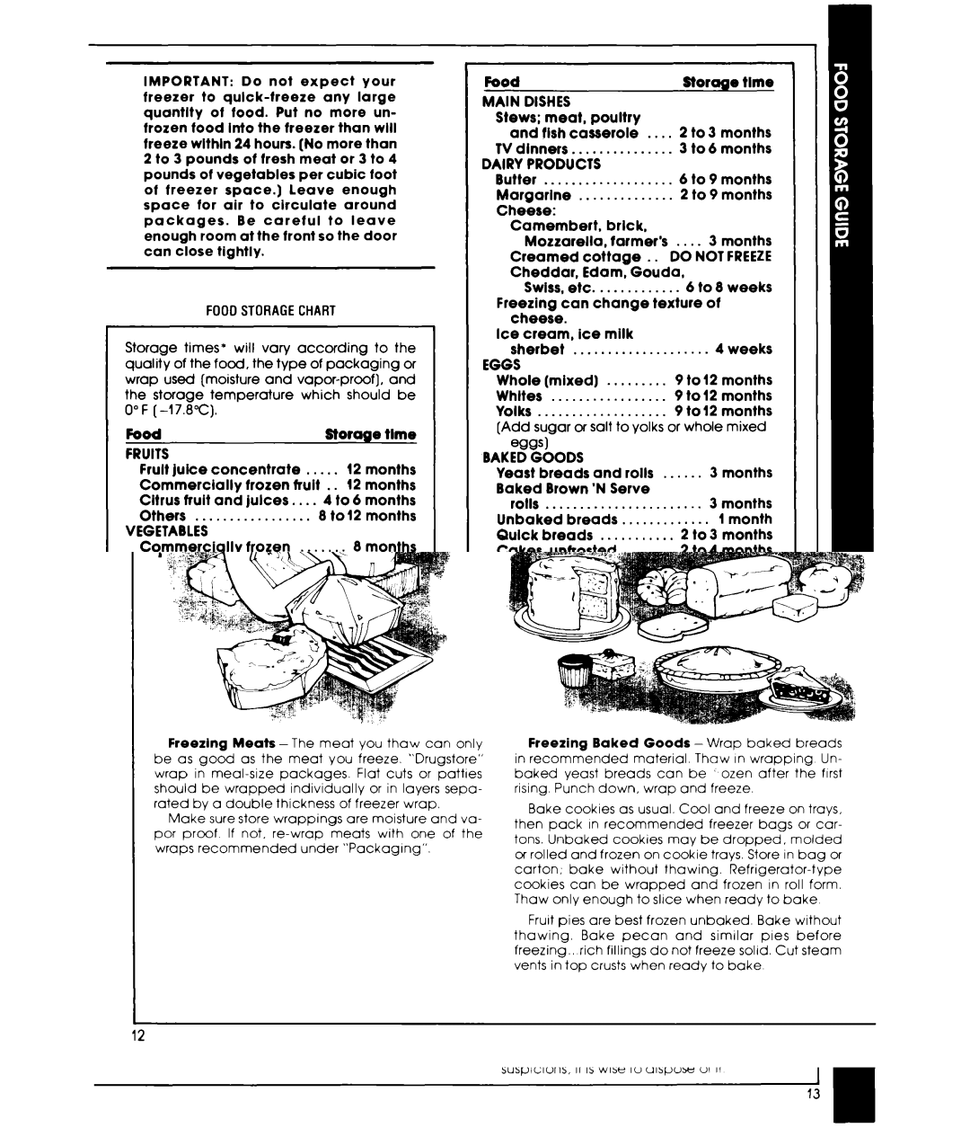 Whirlpool ETl8PKXP manual Storage time, Steaks and chops, Cod, flounder, haddock 