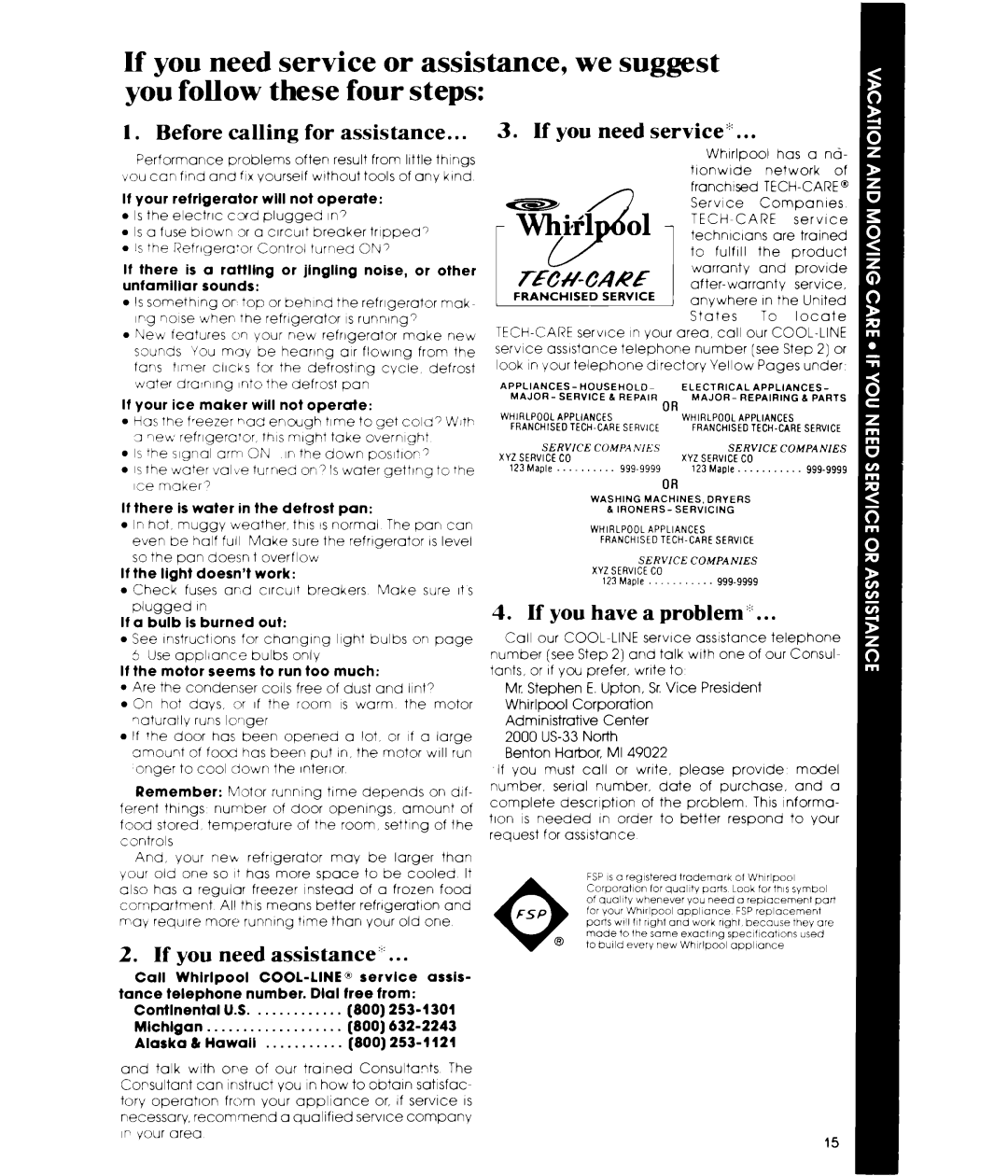 Whirlpool ETl8PKXP manual Before calling for assistance. . If you need service, You have a problem 