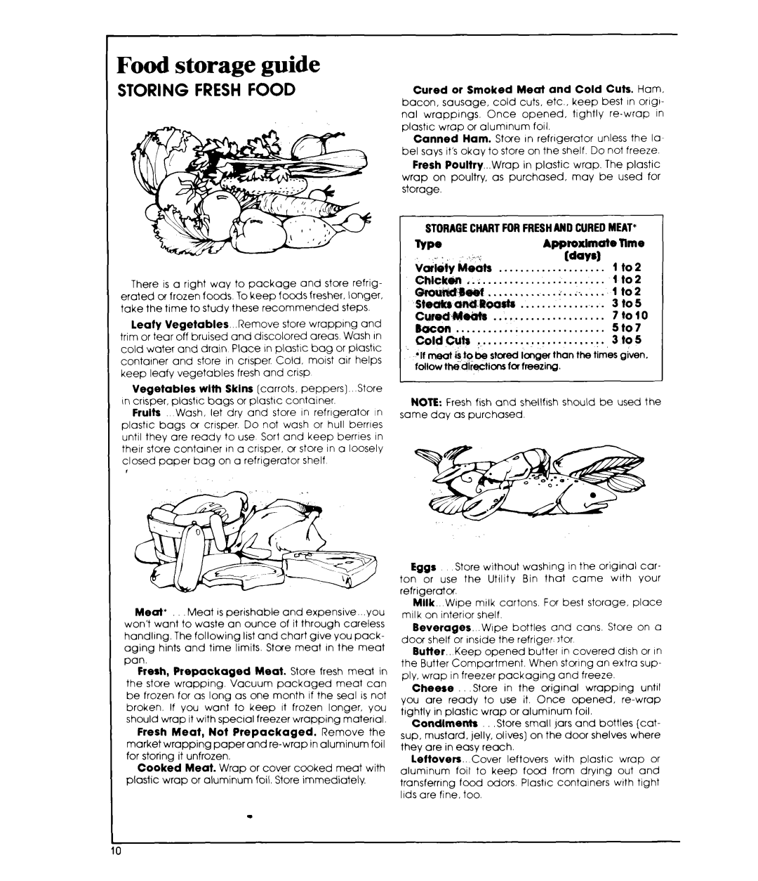 Whirlpool ETl8PKXP manual Food storage guide, Storing Fresh Food, mctk8afwe~fh 