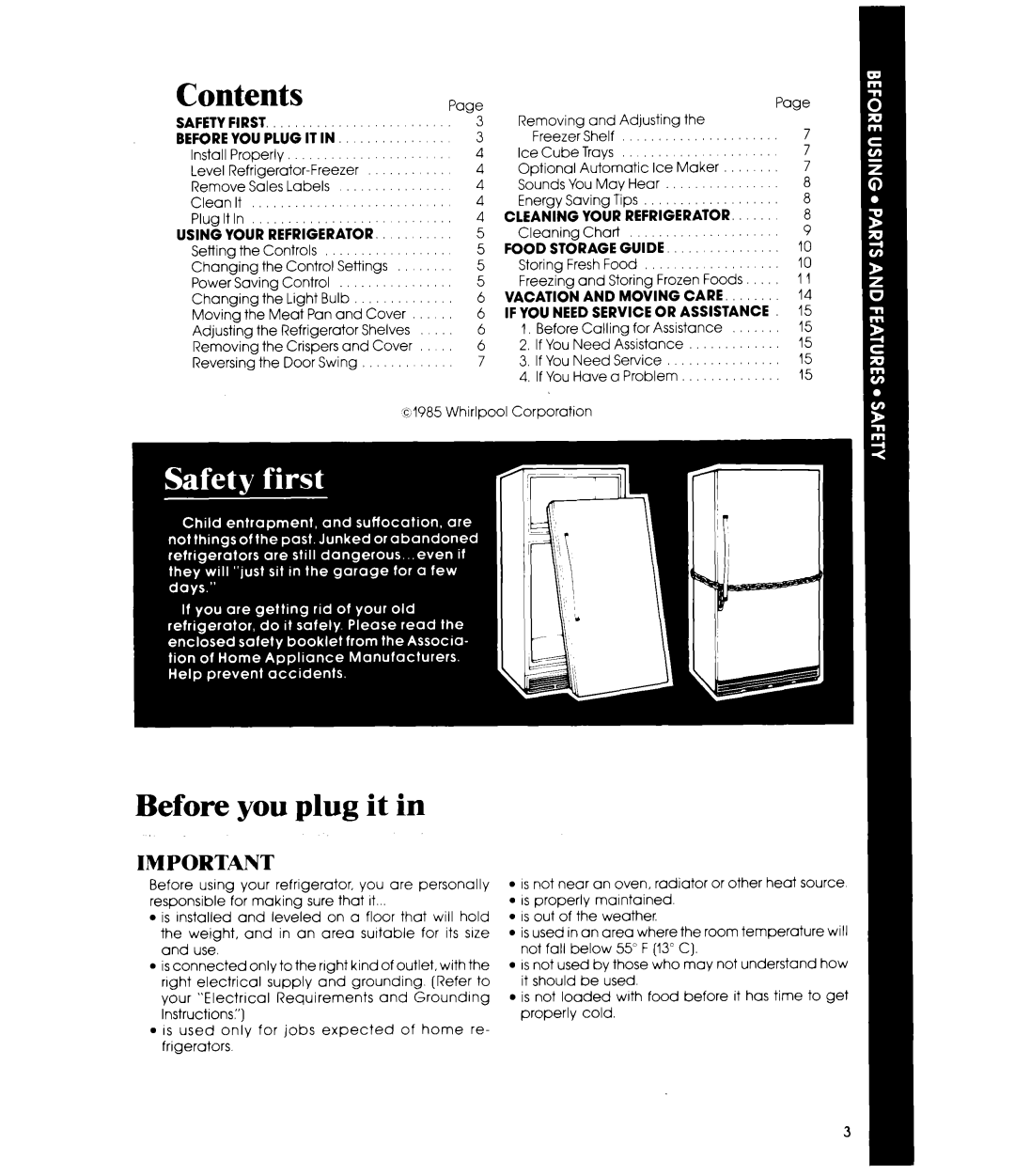 Whirlpool ETl8PKXP manual Contents, Before you plug it in, Beforeyou Plug It In, Cleaning Your Refrigerator 