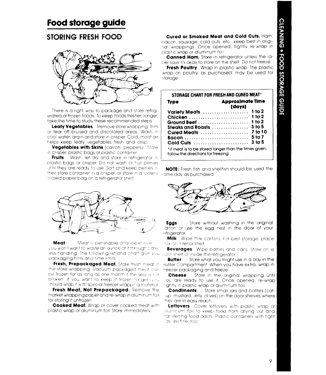 Whirlpool ETl8SC manual Storagechartforfreshandcuredmeat 