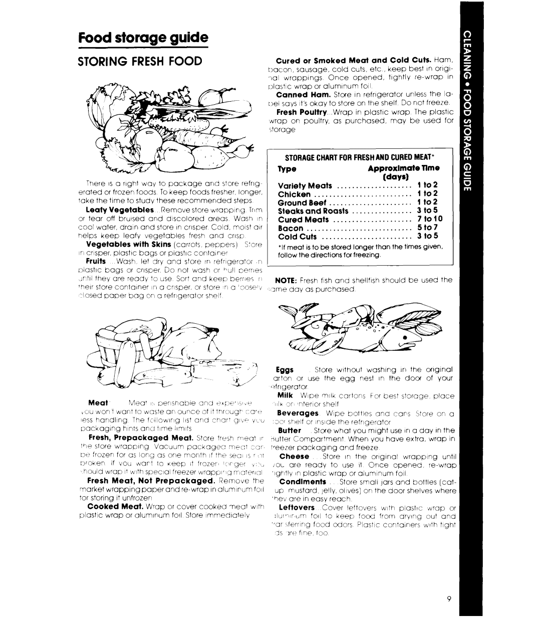 Whirlpool ETl8SC manual Storing Fresh Food, Food storage guide 