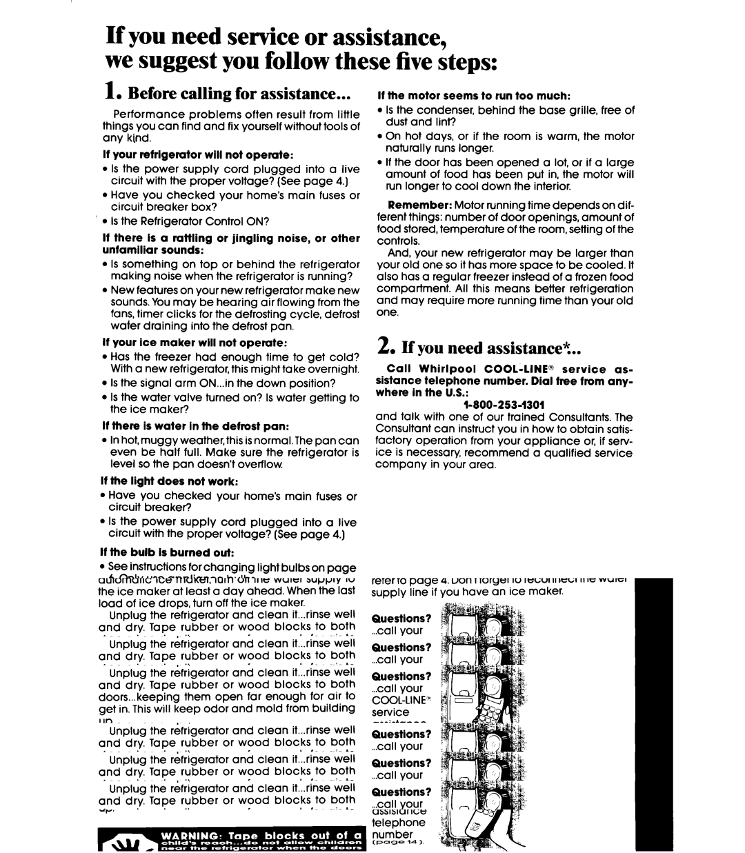 Whirlpool ETl8SK manual Before calling for assistance, If you need assistance% 