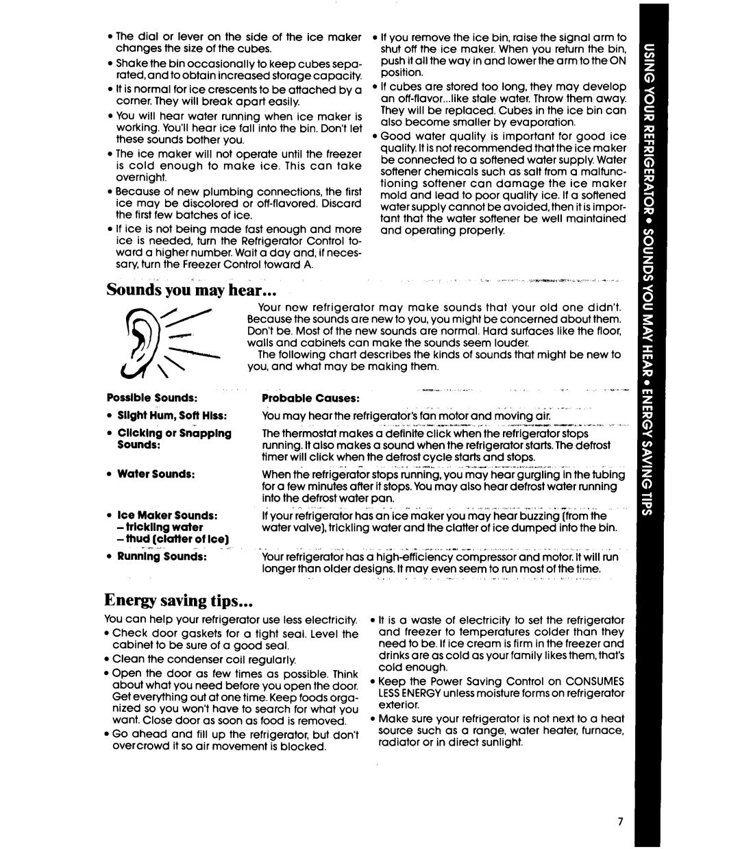 Whirlpool ETl8SK manual Sounds you-may hear, Energy saving tips 