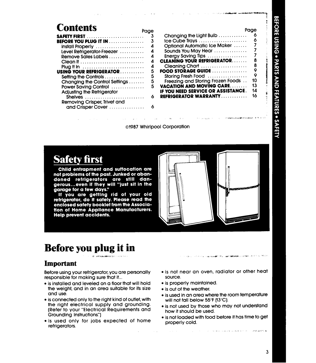 Whirlpool ETl8SK manual Contents, Before you plug it in 