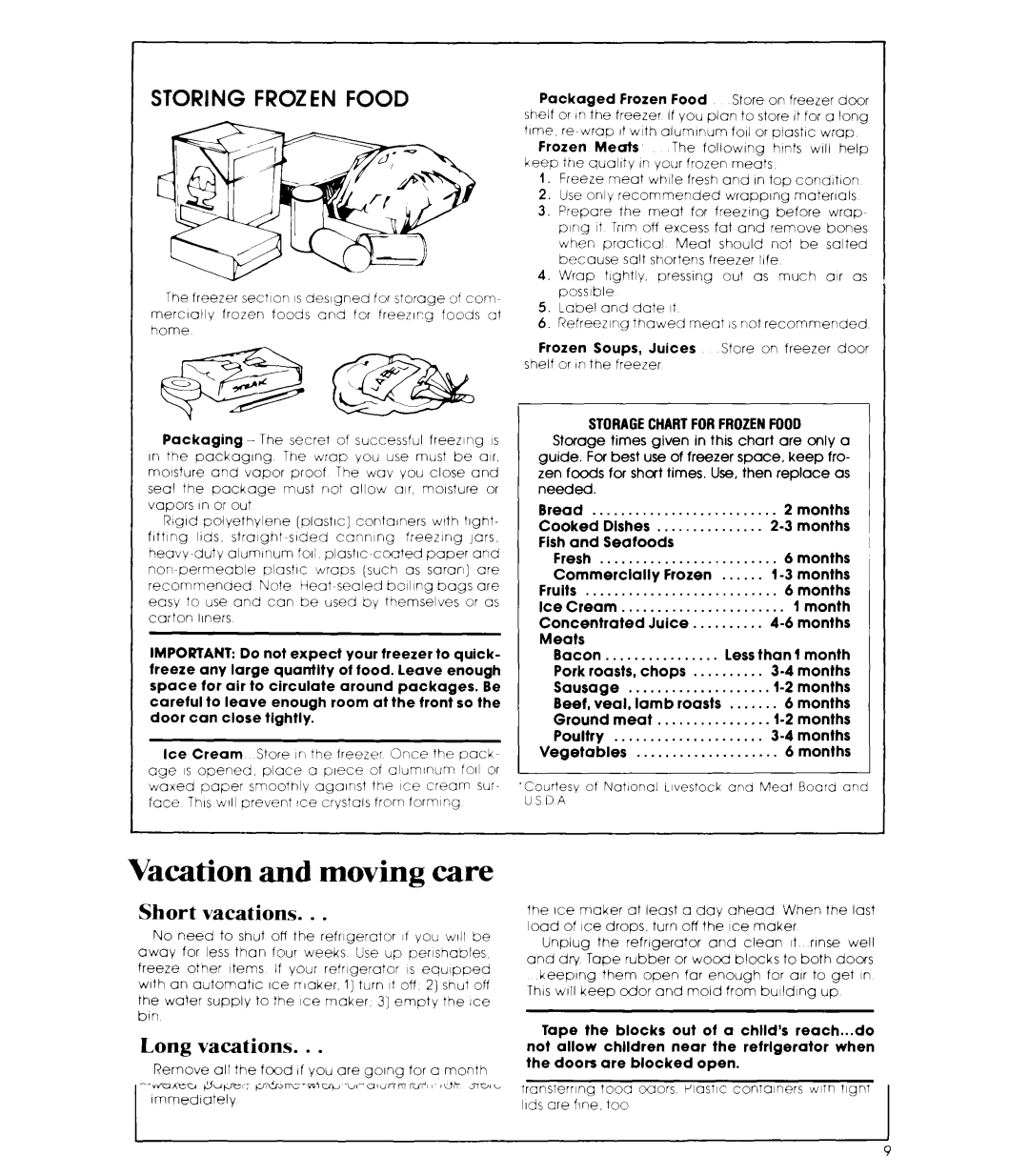 Whirlpool ETl8TK manual Vacation and moving care, Short vacations, Long vacations 