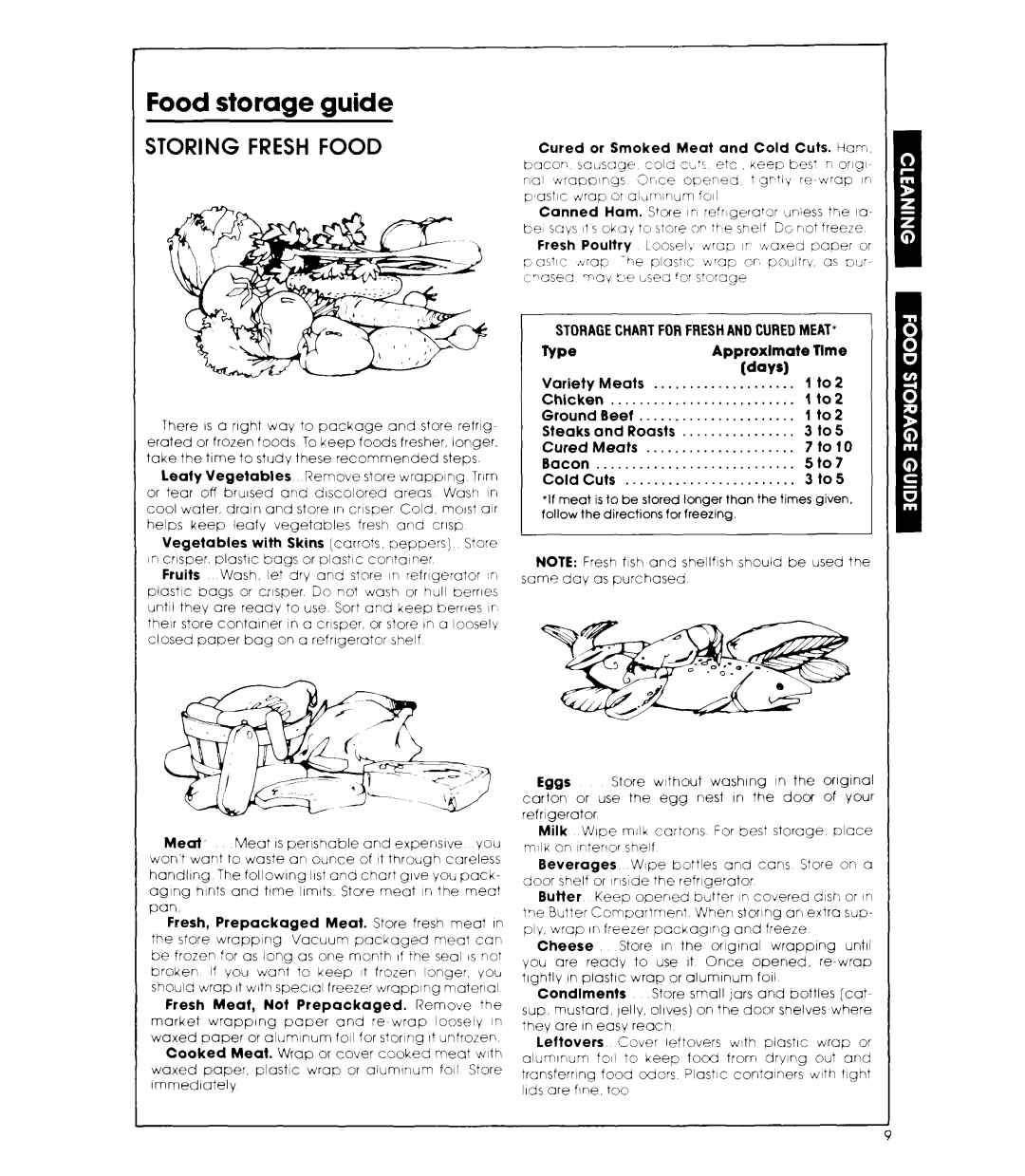 Whirlpool ETl8TK manual Approximate Time Days, Storagechartforfreshand Curedmeat 