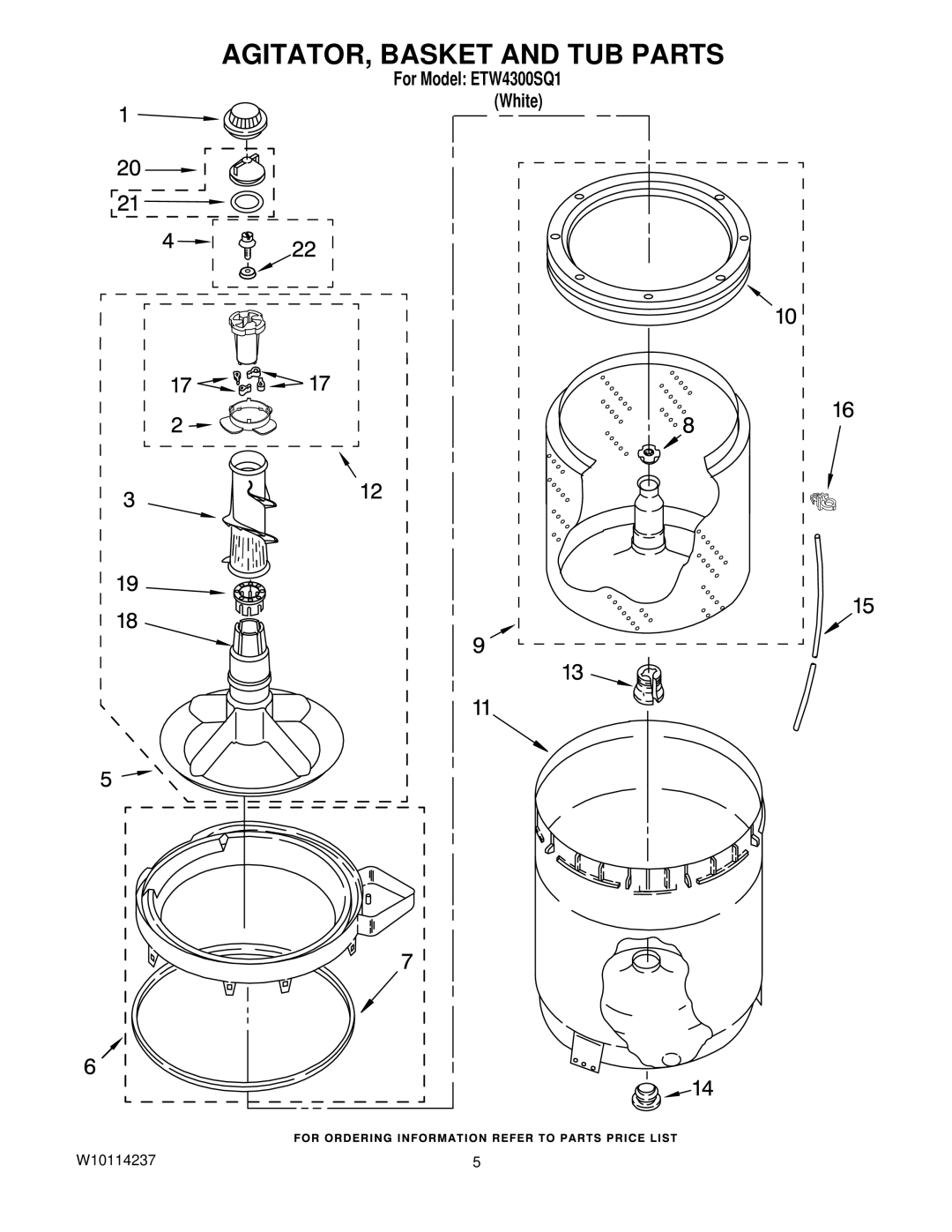 Whirlpool ETW4300SQ1 manual AGITATOR, Basket and TUB Parts 