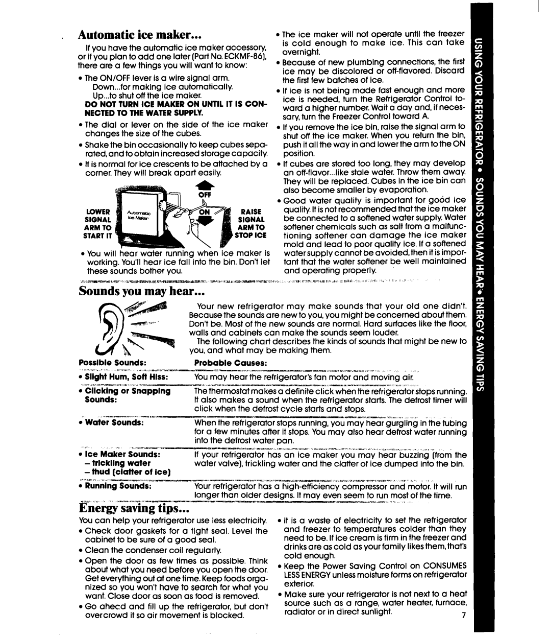 Whirlpool ETl6JM, ETWK manual Automatic ice maker, ~.I, Energy savingTic--‘--’ 