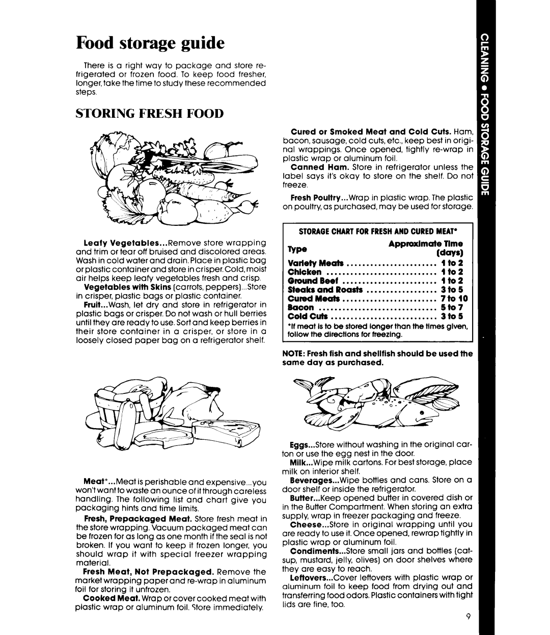 Whirlpool ETl6JM, ETWK manual Food storage guide, Storing Fresh Food 