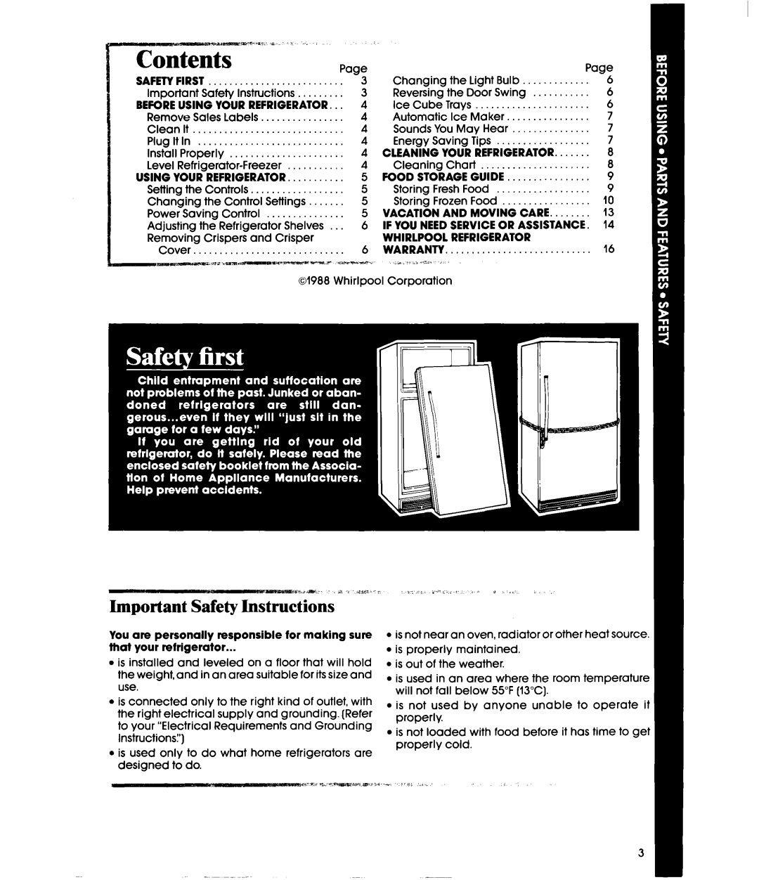 Whirlpool ETl6JM, ETWK manual Contents, Important Safety Instructions 
