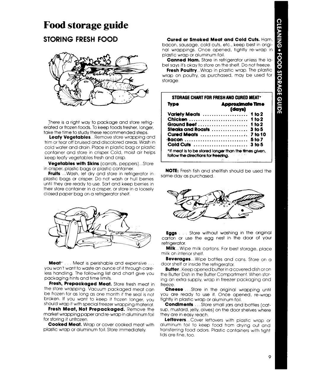 Whirlpool ETWM ws manual Food storage guide, Storagechartforfreshand Curedmeat 