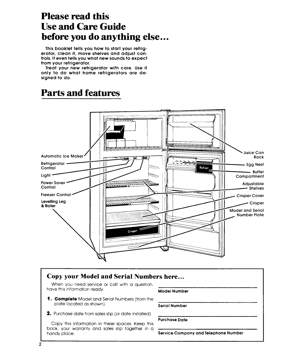 Whirlpool ETWM ws manual before you do anything else, Parts and features, Please read this Use and Care Guide 