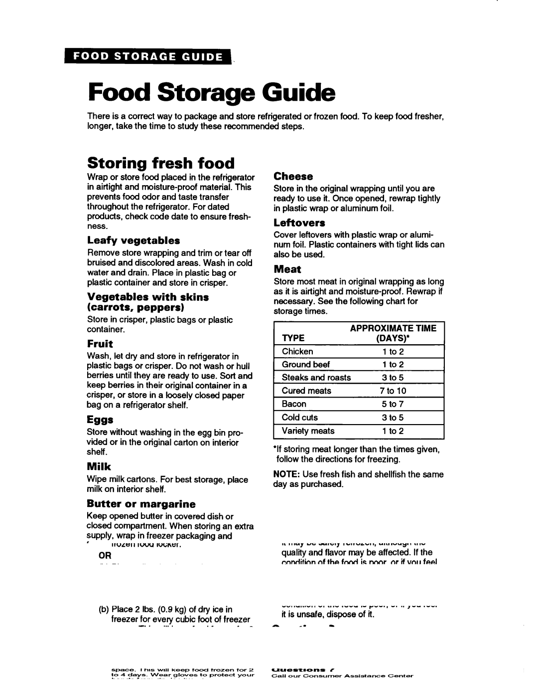 Whirlpool ETZOTK, ET18HT, ET18TK manual Storing fresh food 