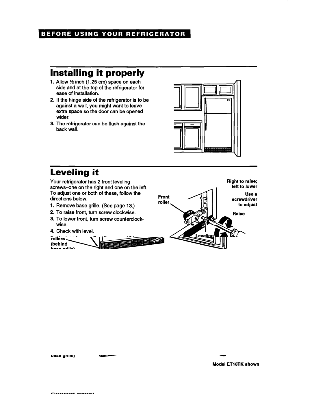 Whirlpool ETZOTK, ET18HT, ET18TK manual Installing it properly, Leveling it 